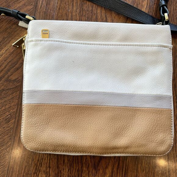 Fossil Preston Neutral Multi Color Block Pebbled Leather Crossbody READ - Picture 6 of 14